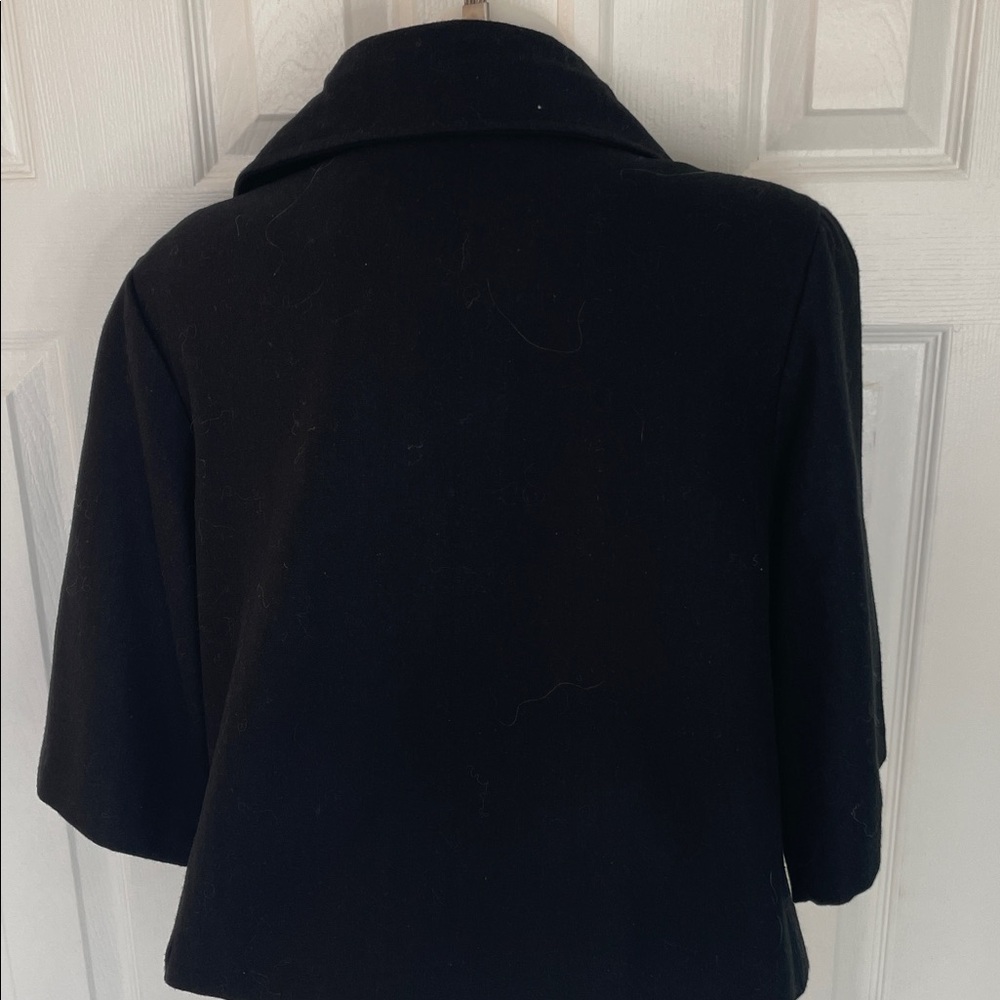 CONTACT NEW YORK BLACK 3/4 SLEEVE WOOL BLEND WING COLLAR SWING JACKET SZ L - Picture 3 of 9